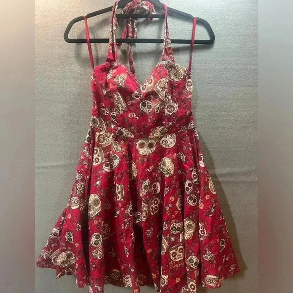 Hell Bunny Vixen Jasmin Sugar Skull Fit and Flare Dress Sz Small - Picture 1 of 6